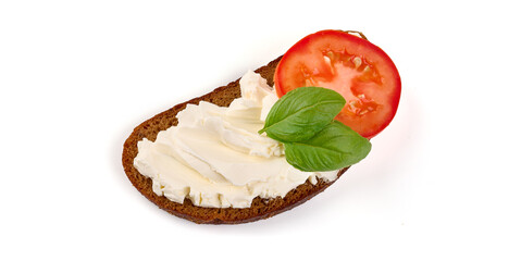 Sandwich with cream cheese, isolated on white background.