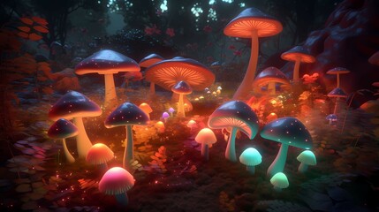 Obraz na płótnie Canvas Surreal psychedelic landscape. fantastic mushrooms