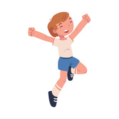 Happy Boy Jumping High with Joy and Excitement Feeling Freedom Vector Illustration