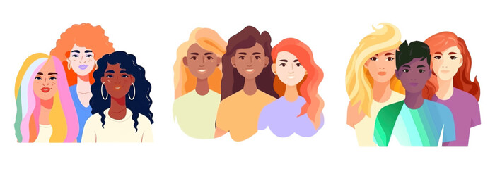 set vector illustration of group people celebrating bisexual homosexual transgender equality Generative AI