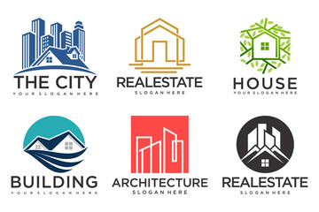 Naklejka premium Real Estate Logo, house logo and building logo icon set .design template vector illustration