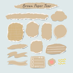 brown paper torn vintage for scrapbook element,  ripped pieces of paper craft brown ,set of vintage label frames