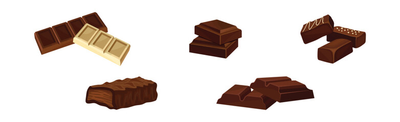 Parts of Chocolate Bar or Candy Bar as Confection of Rectangular Form Vector Set