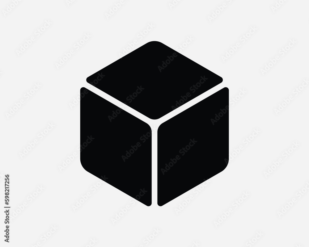 Poster 3d cube icon. square box geometry geometric shape block brick polygon object black sign symbol artwo