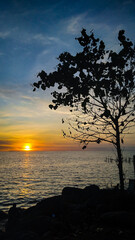 Beautiful sunset over the sea of Lombok Island, Indonesia
