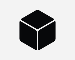 3D Cube Icon. Square Box Geometry Geometric Shape Block Brick Polygon Object Black Sign Symbol Artwork Graphic Illustration Clipart Vector Cricut