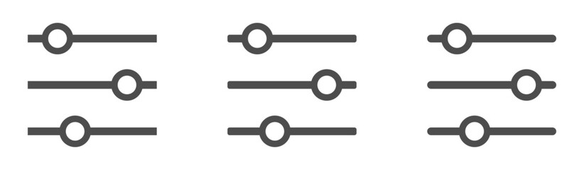 Filter and sort vector icons set. Options, settings, adjustment vector signs