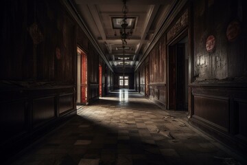 Fototapeta na wymiar A scary corridor like a ghost might come out. Generative AI
