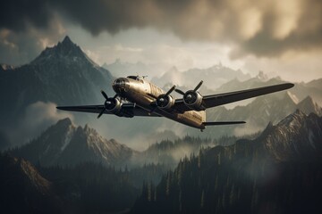 Wallpaper featuring an imaginary military airplane in flight. Generative AI