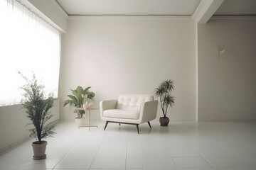 Fototapeta na wymiar White Aesthetic Sofa in White Room - Generative AI