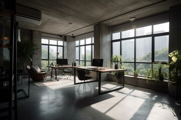 Radiant office space made of concrete. Generative AI