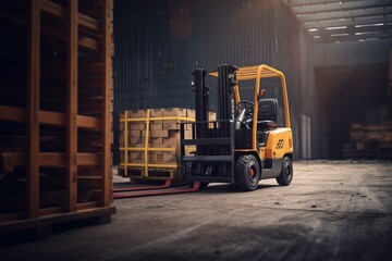 Concept of transportation and delivery with speedy forklift. Generative AI