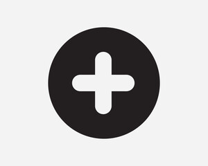 Obraz premium Plus Sign Cross Icon First Aid Add Addition Math Circle Round Hospital Symbol Black and White Vector Artwork Clipart Illustration