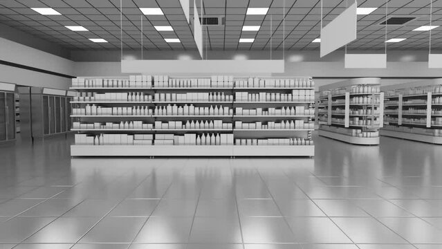 Supermarket trading floor, sliding, 3D animation