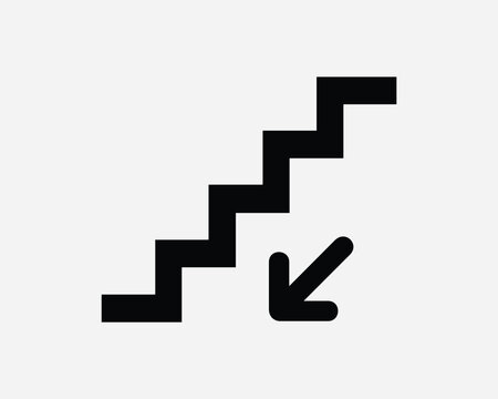 Downstairs Icon. Arrow Point Going Down Stairs Staircase Steps Stairwell Signage Sign Black Symbol Artwork Graphic Illustration Clipart Vector Cricut
