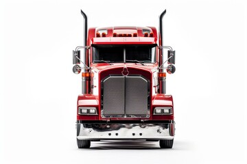 Isolated front view of red truck on white background. Generative AI