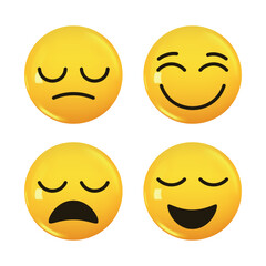 Set of 3d icon yellow color smile emoji. Vector