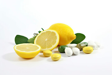 Supplement, Lemon, Vitamins, Nutrition, White Background