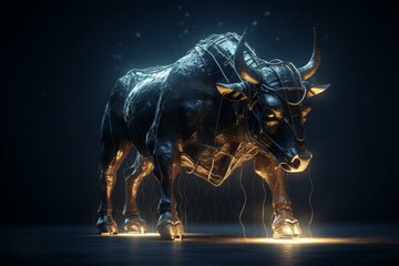 isolated charging bull symbolizes bullish financial outlook and success. Generative AI