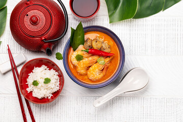 Thai Tom Yum Soup and bowl of rice