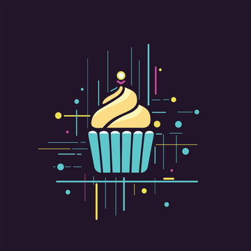 drawing cupcake vector image techno style on dark background