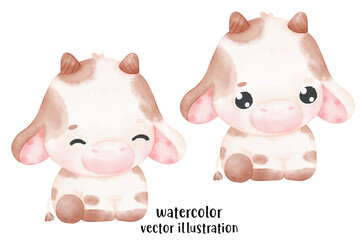 cute cow vector illustration, watercolor cow, farm animal, cute animal, watercolor animal