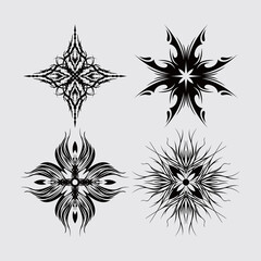 Fower element tattoo tribal clip art  streetwear element mandala sun eye catching vintage ornament mystic pattern editable