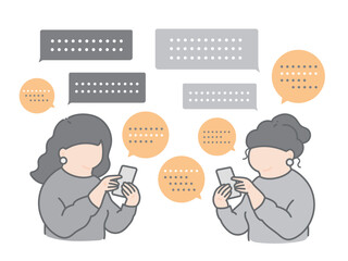 チャットボットを活用する二人の女性イラスト　セット