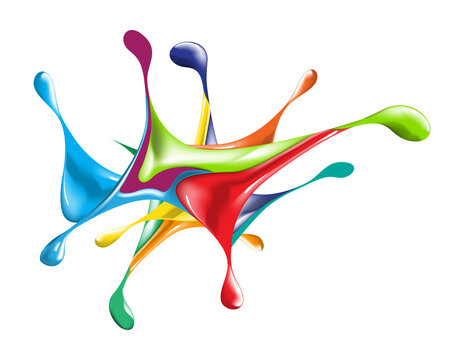 Splashes of ink with colorful drops in abstract shape
