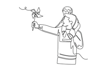 Continuous one line drawing boy's hand and father's hand . Happy father's day concept. Single line draw design vector graphic illustration.