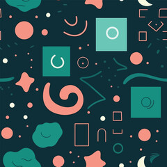 Starry Foliage: A Seamless Green Background of Abstract Lines and Celestial Bodies
