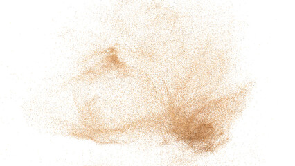 3D rendering of scattered sand granules or fine dirt on transparent background