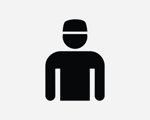 Muslim Man Icon. Islam Islamic Person Wearing Head Covering Songkok Peci Kopiah Balck Sign Symbol Artwork Graphic Illustration Clipart Vector Cricut