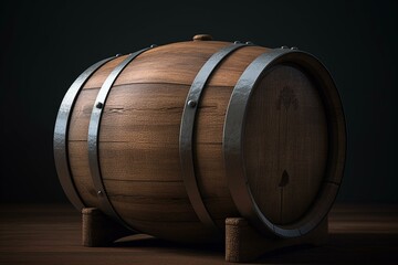 A 3D illustrated wooden wine barrel isolated on a white background. Generative AI