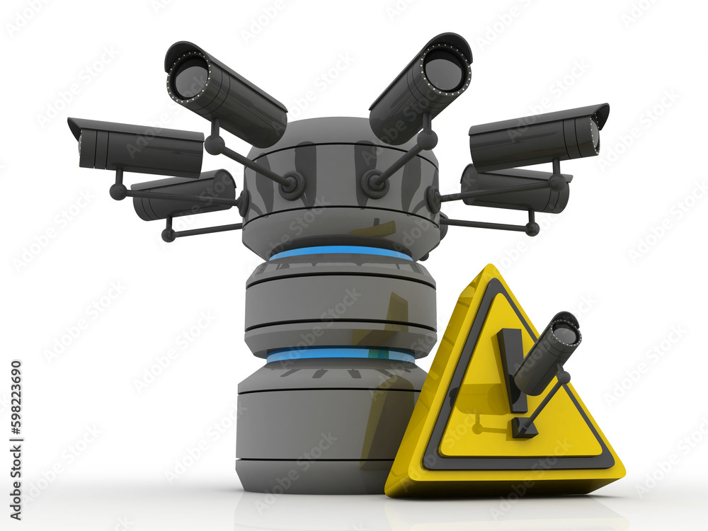 Poster 3d rendering surveillance cctv security camera connected database
