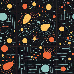 Cosmic Abstraction: A Seamless Background of Abstract Lines and Dots with a Colorful Cosmic Theme
