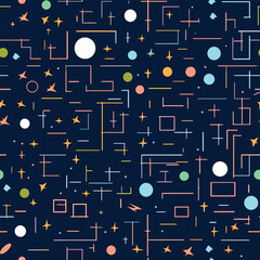 Space Mosaic: A Seamless Pattern of Colorful Abstract Lines and Dots with Starry Skies in a Mosaic Style
