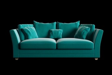 Isolated turquoise sofa on transparent background. Modern design. Generative AI
