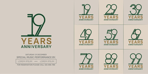 set of anniversary logotype brown and green color for special celebration event