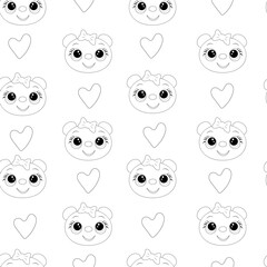 Fototapeta premium Cute seamless pattern with panda silhouette and heart.