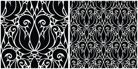 Floral Vintage Seamless Pattern in Paisley Style, with Preview. Decorative Composition with Natural Motifs. Abstract Ornate Art. Complex Ornament. Vector Contour Illustration