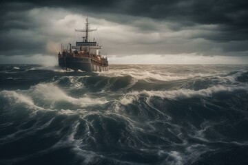Ship on the stormy high seas. Generative AI