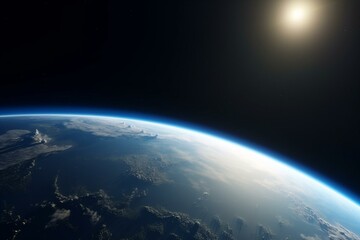 Earth's orbit, sun, moon, horizon, space boundary, environment, azure sky. Components from NASA. Generative AI