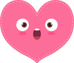 Cute pink heart shape with excited face flat icon PNG