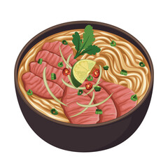 Ramen Udon Meat Japanese Asian Food Noodle Vector Illustration