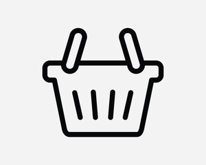 Shopping Basket Line Icon. Checkout Cart Online Linear Symbol. Sale Market Grocery Retail Shop Sign. Black Thin Vector Graphic Illustration Clipart