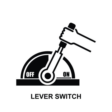 Lever switch icon. Hand holding lever switch on and off isolated on background vector illustration.