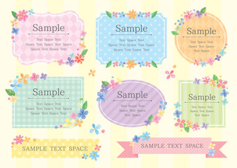 水彩手描きのカラフルな花飾りのついたフレーム8点セット