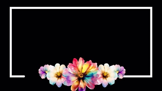 Watercolor beautiful floral bloom animation of colorful flowers banner. Animated 4K blooming flowers background frame loop.