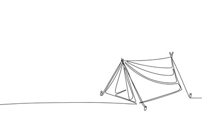 Tent for camping. One line continuous hand drawn vector illustraiton. Line art tent. Home on camping single line.